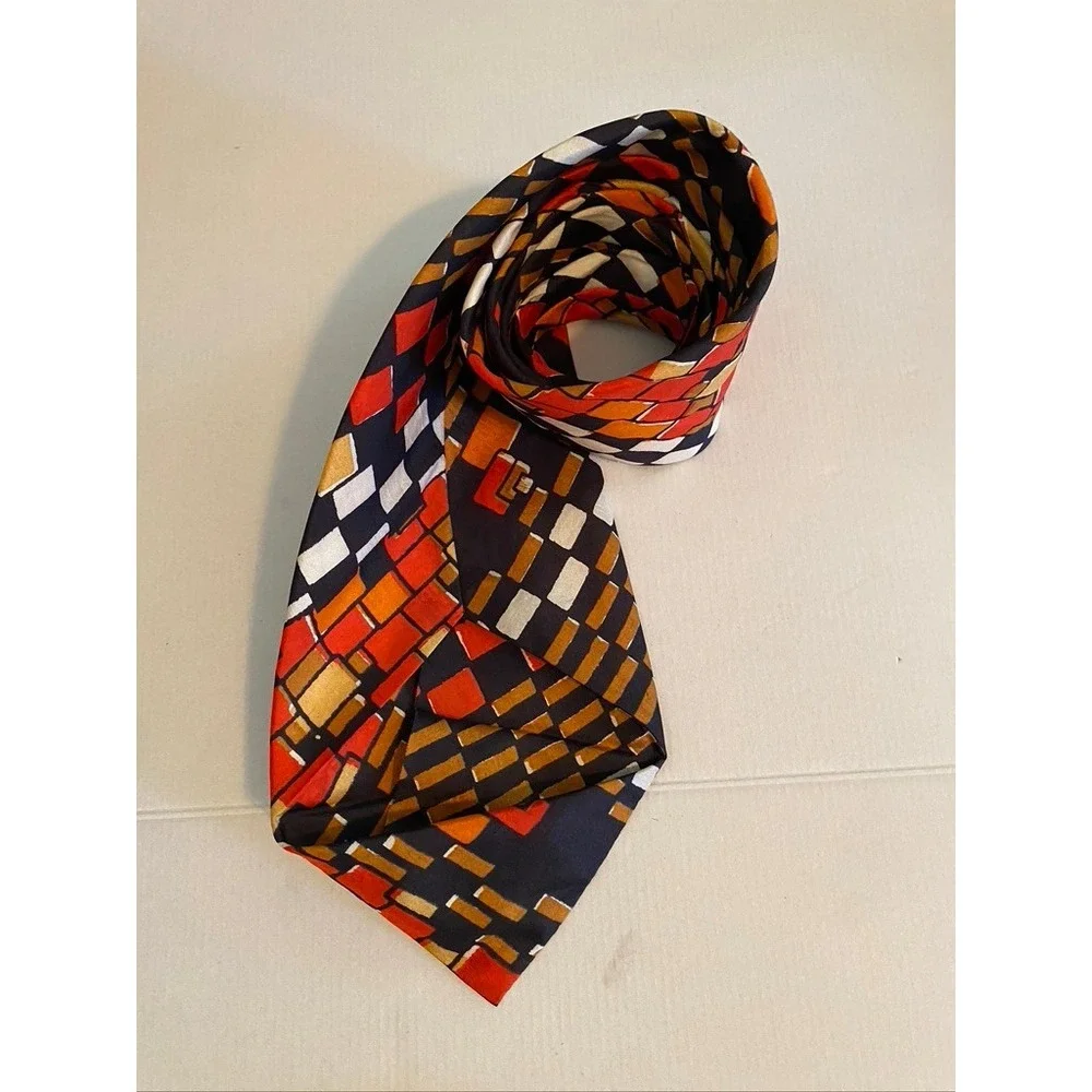 Handloom Pure Silk Tie Mens Geometric Block Pattern Red Orange Black India Made